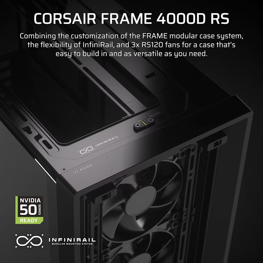 Corsair FRAME 4000D RS Modular Mid-Tower PC Case - Black, ATX/E-ATX, TG panel, RS fans, 430mm GPU, 170mm CPU clr, 360mm rad, USB-C, 2yr wty