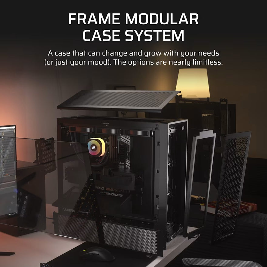 Corsair FRAME 4000D RS Modular Mid-Tower PC Case - Black, ATX/E-ATX, TG panel, RS fans, 430mm GPU, 170mm CPU clr, 360mm rad, USB-C, 2yr wty