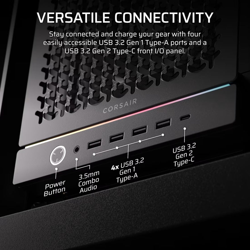 Corsair FRAME 5000D RS HIGH-AIRFLOW MID-TOWER PC CASE - BLACK, ATX, 450mm GPU, 175mm CPU cooler, 360mm rad, 4x RS140, 1x USB-C 3.2 Gen2
