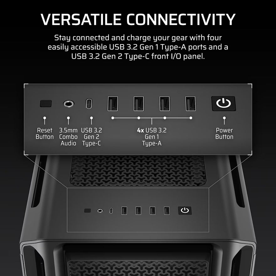 Corsair 5000T Mid-Tower High-Performance PC Case - Black, ATX, 450mm GPU, 250mm PSU, 170mm CPU cooler, 360mm rad, 1x USB-C 3.2 Gen2