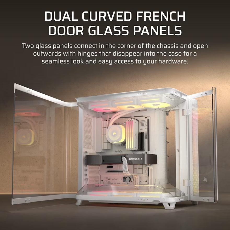 Corsair AIR 5400 LX-R RGB iCUE LINK Triple Chamber Mid-Tower PC Case - White; ATX/E-ATX; 467x470x340mm; TG; 360GPU; 180CPU; 360RAD; USB-C