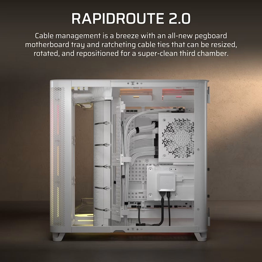 Corsair AIR 5400 LX-R RGB iCUE LINK Triple Chamber Mid-Tower PC Case - White; ATX/E-ATX; 467x470x340mm; TG; 360GPU; 180CPU; 360RAD; USB-C