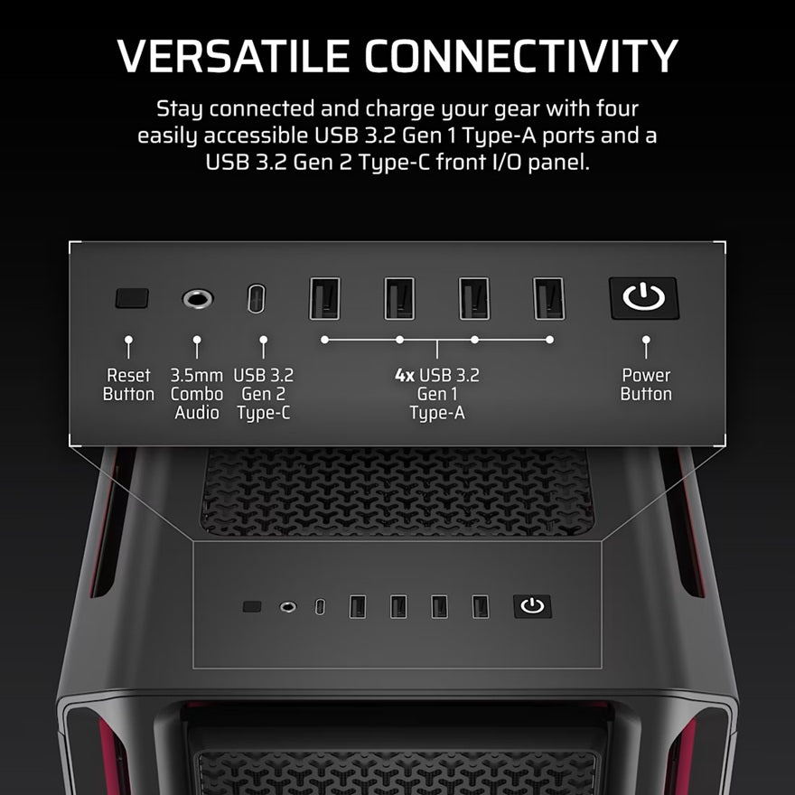 Corsair iCUE LINK 5000T LX RGB Mid-Tower High-Performance PC Case - Black, ATX, 450mm GPU, 170mm CPUcooler, 360mm rad, 3x LX120 RGB, 1x USB-C 3.2 Gen2