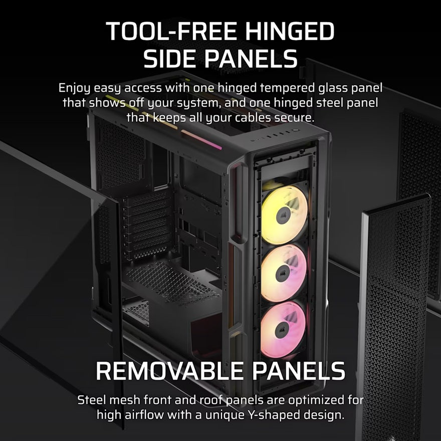 Corsair iCUE LINK 5000T LX RGB Mid-Tower High-Performance PC Case - Black, ATX, 450mm GPU, 170mm CPUcooler, 360mm rad, 3x LX120 RGB, 1x USB-C 3.2 Gen2