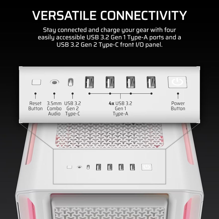 Corsair iCUE LINK 5000T LX RGB Mid-Tower High-Performance PC Case - White, ATX, 450mm GPU, 170mm CPUcooler, 360mm rad, 3x LX120 RGB, 1x USB-C 3.2 Gen2