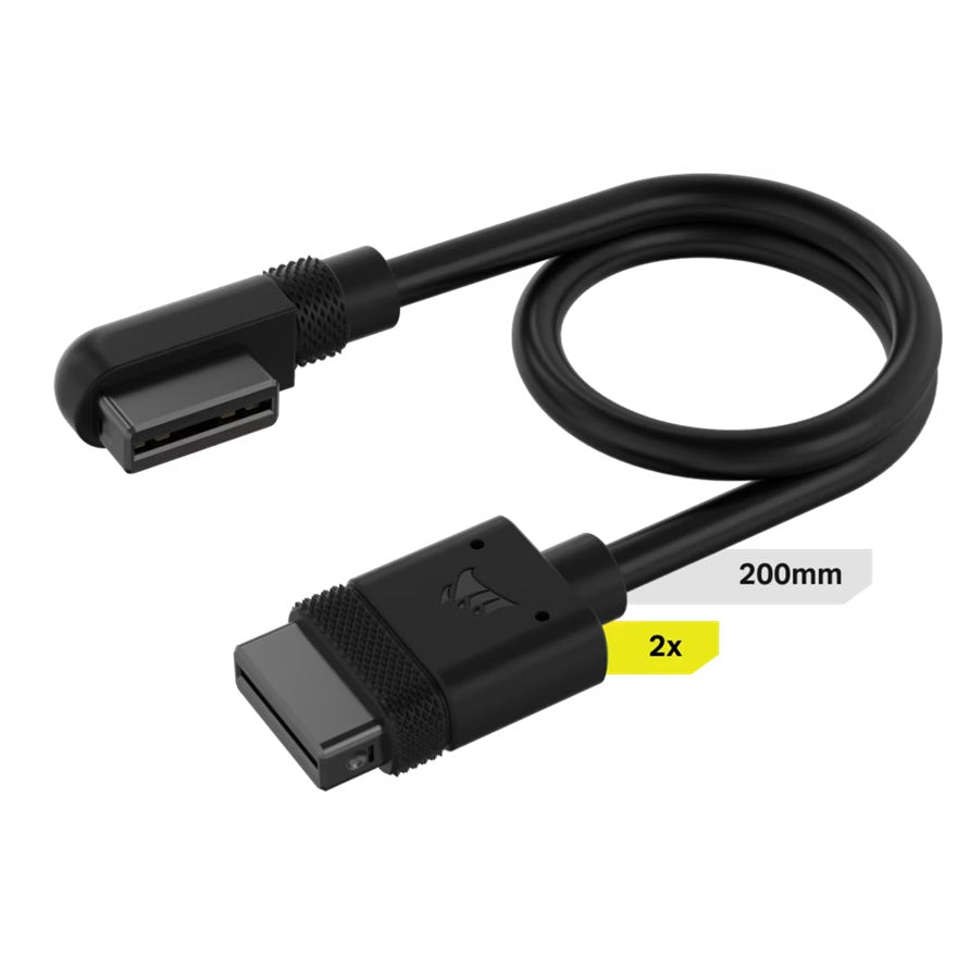 Corsair iCUE LINK Cable, 2x 200mm with Straight/Slim 90Â° connectors, Black