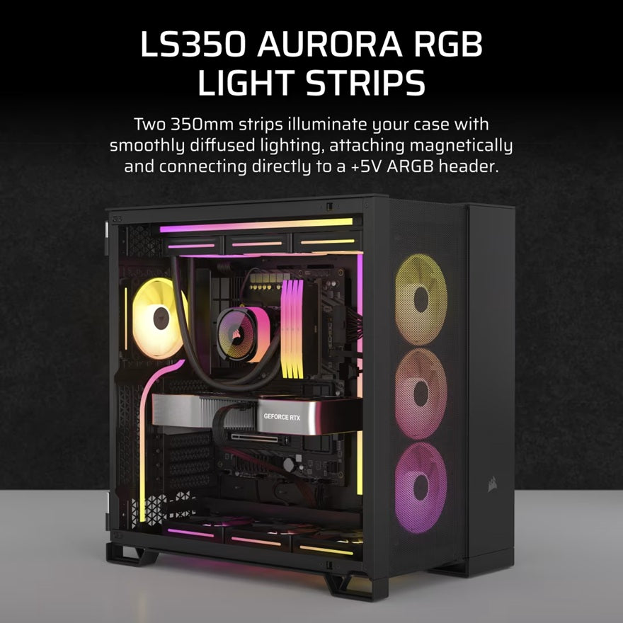 Corsair LS350 Aurora RGB Light Strips - 350mm â€“ 350Ã—10Ã—10mm, black, magnetic mount, addressable LEDs, iCUE compatible, flexible