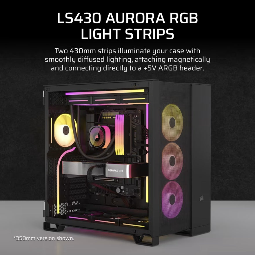 Corsair LS430 Aurora RGB Light Strips - 430mm â€“ 430Ã—10Ã—10mm, black, magnetic mount, addressable LEDs, iCUE compatible, flexible