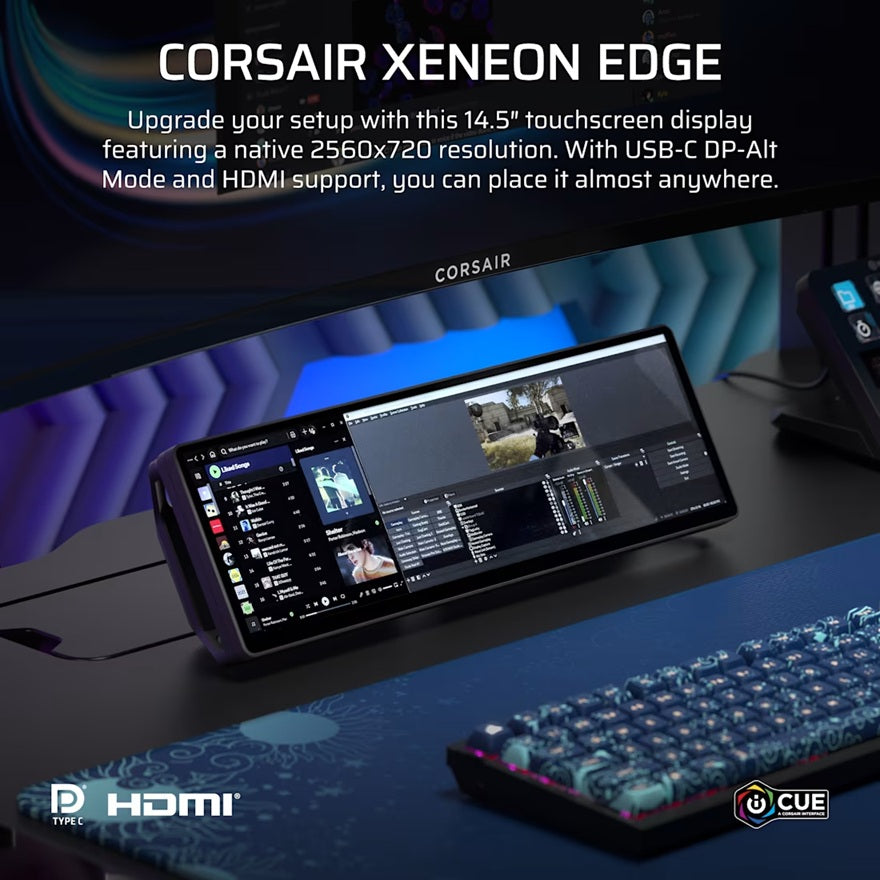 Corsair XENEON EDGE 14.5' LCD Touchscreen, 2560x720@60Hz, HDMI/USB-C, 5-point touch, magnetic mount, detachable stand, vertical/horizontal use
