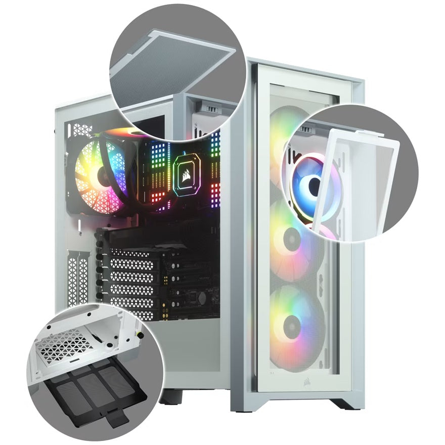 Corsair iCUE 4000X RGB Tempered Glass Mid-Tower ATX Case - White, ATX/E-ATX, 360mm GPU, 170mm CPU, 2yr wty