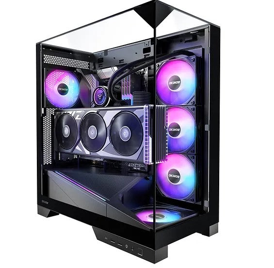 OKINOS AQ93 3-Sided Pannoramic ViewTempered Glass ,ATX USB-C, Pre-Installed 2Ã—120mm ARGB PWM Fan, Mid Tower Case