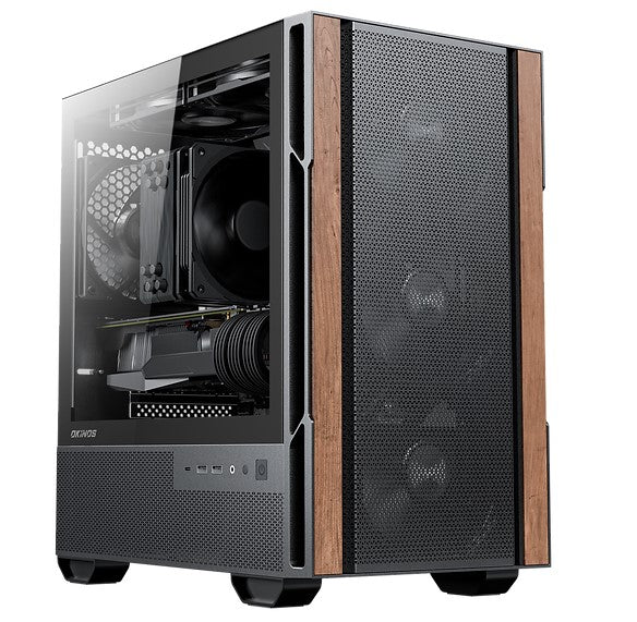 OKINOS Cypress 3 Genuine Walnut Wood MicroATX  with 4Ã—120mm, USB-C, 3 Pin Non-PWM Case Fans Pre-Installed,Temper Glass Side Panel, Case