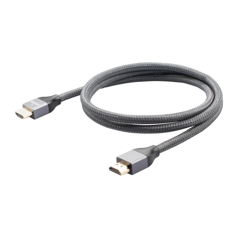 8Ware HDMI2R5 grey braided 5m HDMI cable coiled with both male connectors visible