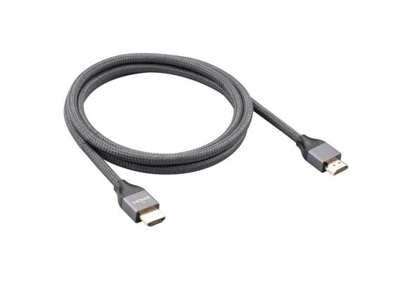8Ware HDMI2R5 HDMI cable alternate coiled view showing grey braided jacket and two male plugs