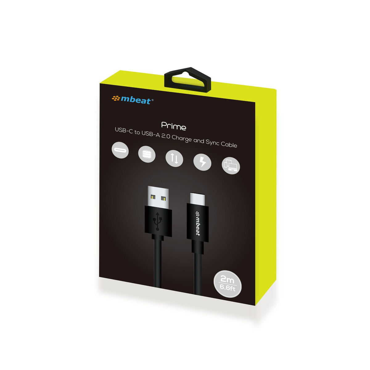 mbeat Prime 2m USB-C to USB-A 2.0 Charge and Sync Cable