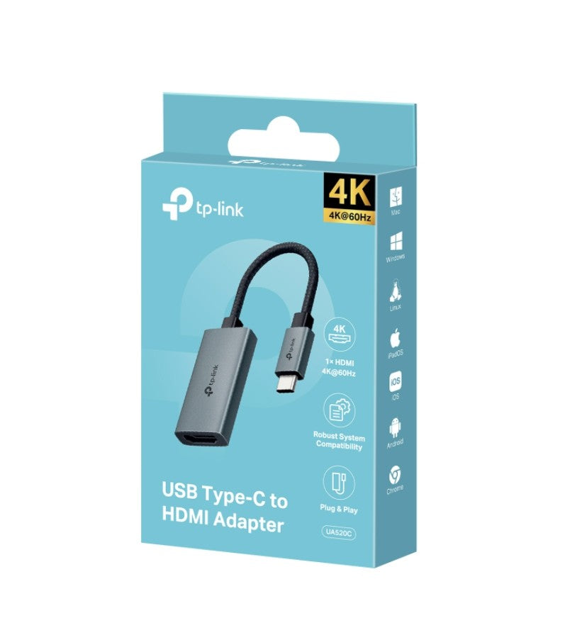 TP-Link UA520C USB Type-C to HDMI Adapter, 1Ã— USB-C Connectorï¼Œ1Ã— HDMI 4K 60Hz Port, Plug and Play, Fast Heat Dissipation, Flexible and Durable