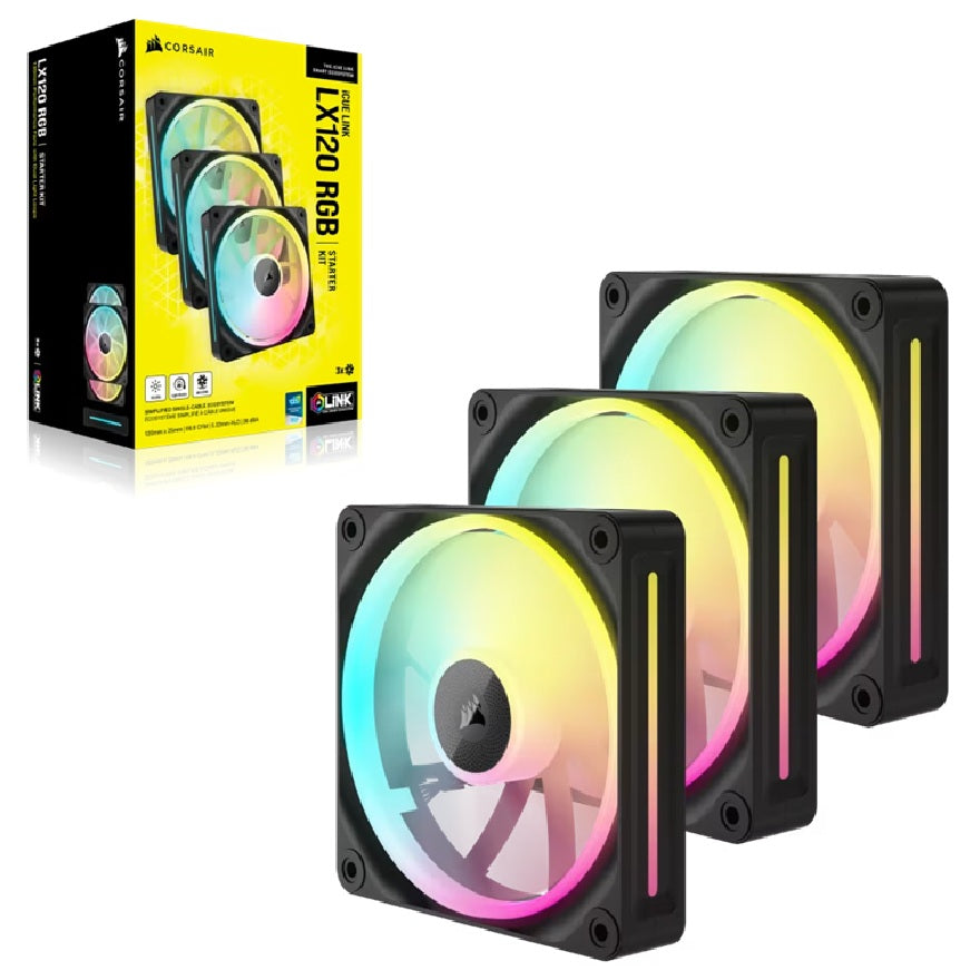 Corsair iCUE LINK LX120 RGB 120mm PWM Fans Starter Kit, LX Series, STATIC PRESSURE Flow Type, 2400 RPM, 69.9 CFM, 36 dBA