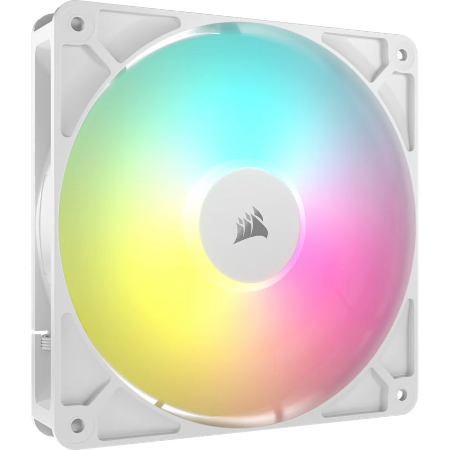 Corsair RS140 ARGB 140mm PWM Fanâ€¯- Single - White: 95.5â€¯CFM, 1700â€¯RPM, 36â€¯dBA, 0.45A, RGB lighting, Static Pressure, Magnetic Dome Bearing