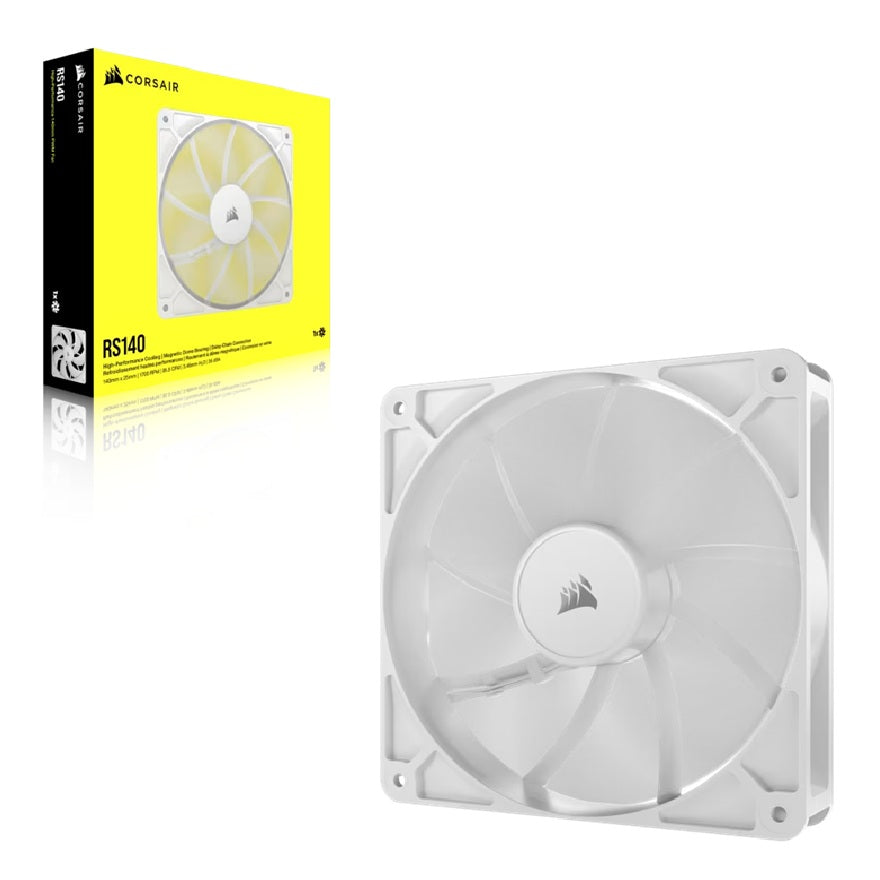 Corsair RS140 140mm PWM Fan - Single Pack - White: 95.5â€¯CFM, 1700â€¯RPM, 36â€¯dBA, 045A, Static Pressure, Magnetic Dome Bearing