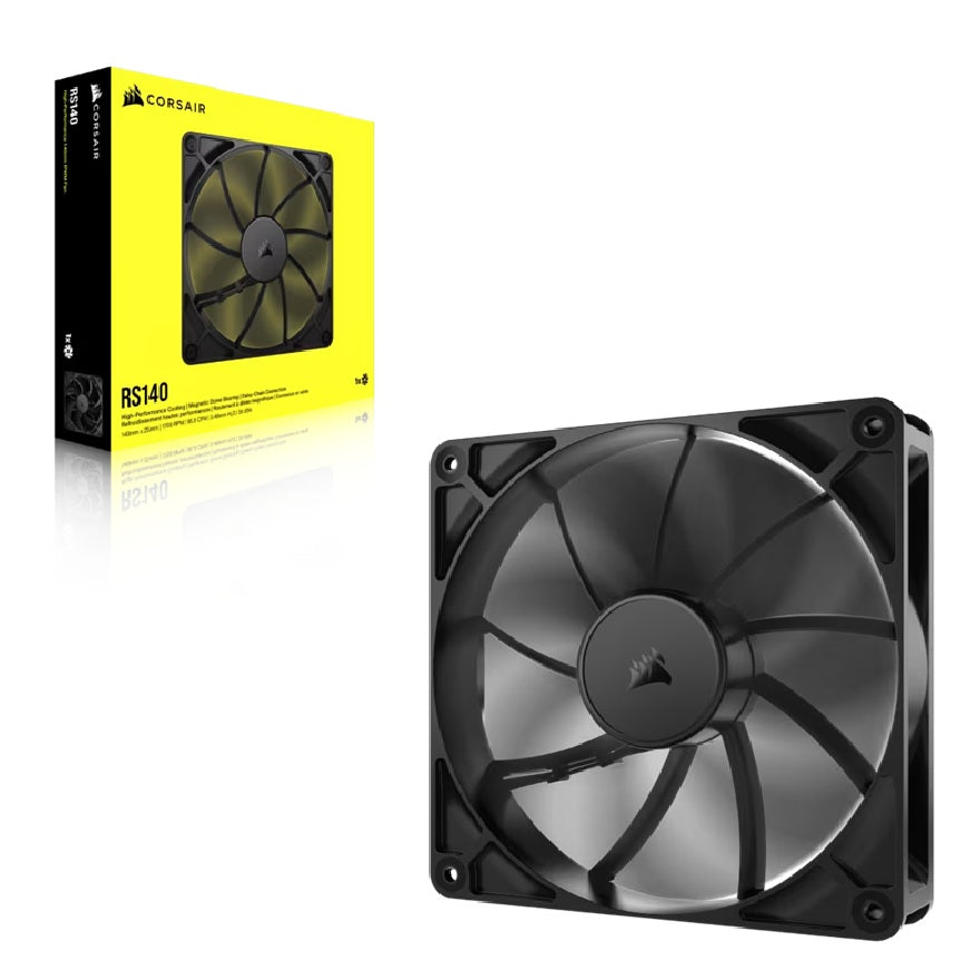 Corsair RS140 140mm PWM Fan - Single Pack - Black: 95.5â€¯CFM, 1700â€¯RPM, 36â€¯dBA, 0.45A, Static Pressure, Magnetic Dome Bearing