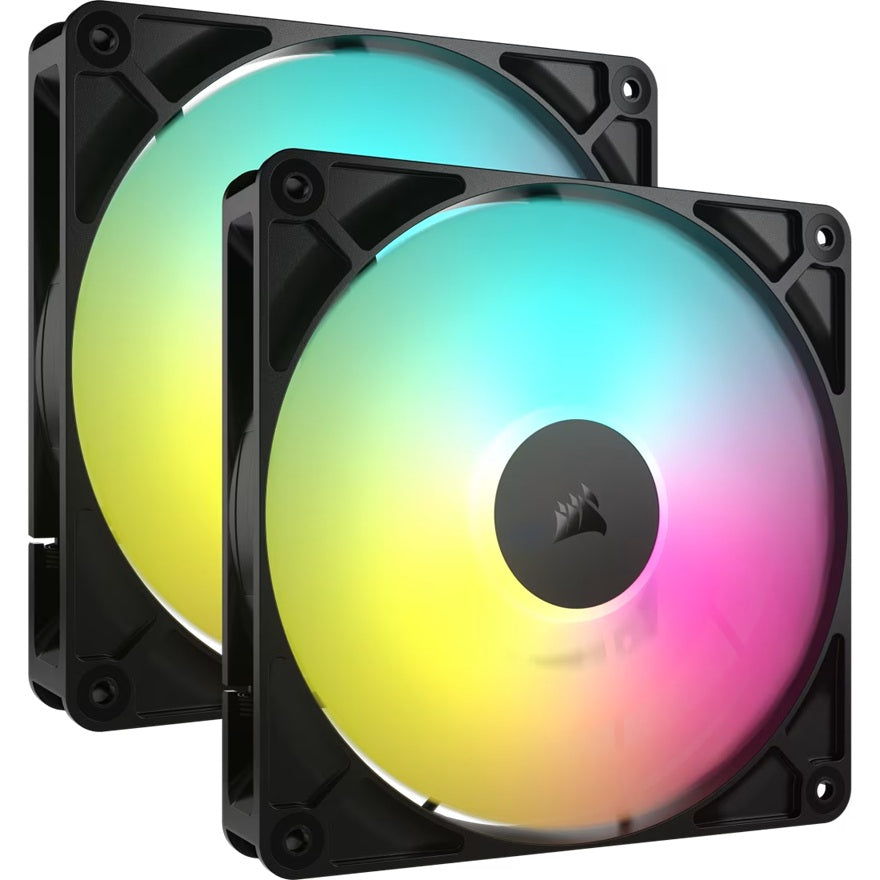 Corsair RS140 ARGB 140mm PWM Fans - Dual Pack - Black: 95.5â€¯CFM, 1700â€¯RPM, 36â€¯dBA, 0.45A, RGB lighting, Static Pressure, Magnetic Dome Bearing