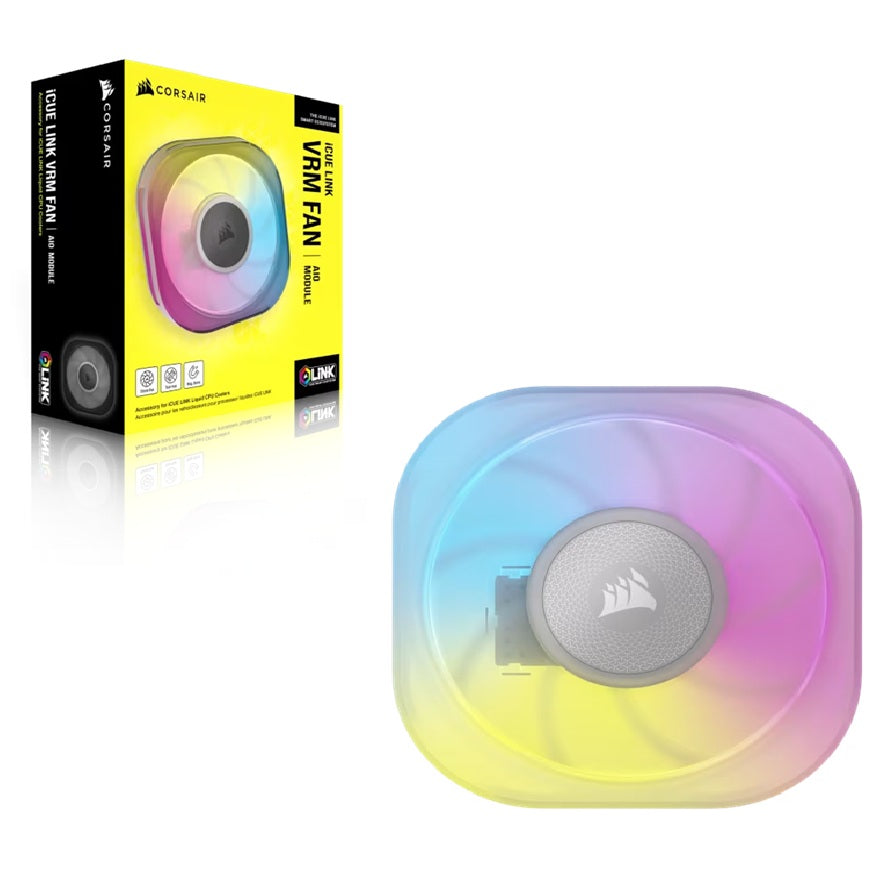 Corsair iCUE LINK CapSwap Module â€“ VRM Fan â€“ White â€“ 70Ã—70Ã—15â€¯mm, 3000â€¯RPM, 20.5â€¯CFM, 2.4â€¯mmâ€‘Hâ‚‚O, 78Ã—78Ã—37â€¯mm, 0.155â€¯kg, digital control, 2â€¯yr wty