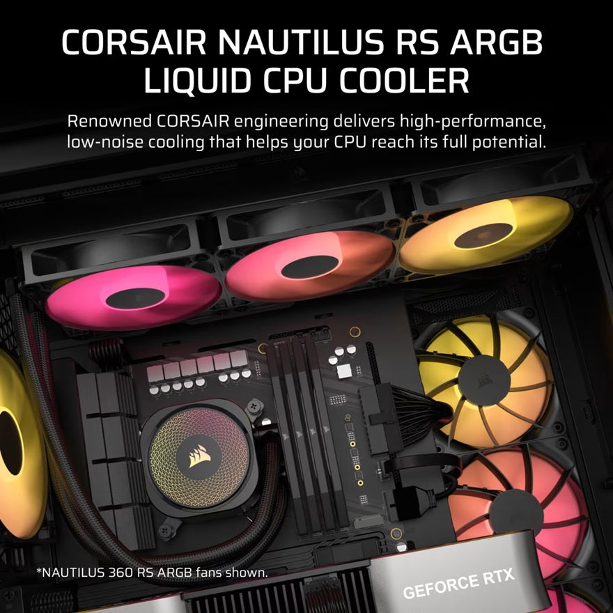 Corsair NAUTILUS 240 RS ARGB Liquid CPU Cooler - Black 240mm Rad, 2x PWM fans, RGB, Copper Cold Plate, 400mm Tubing, Intel & AMD Support