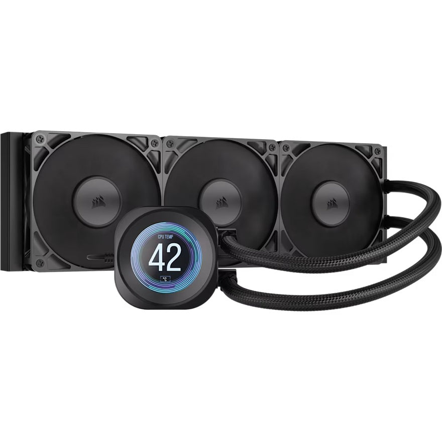 Corsair NAUTILUS 360 RS LCD Liquid CPU Cooler - Black, 360mm rad, LCD pump, 3x PWM fans, 2100 RPM, AM5/LGA1851, copper plate, 450mm Tube, 36dBA