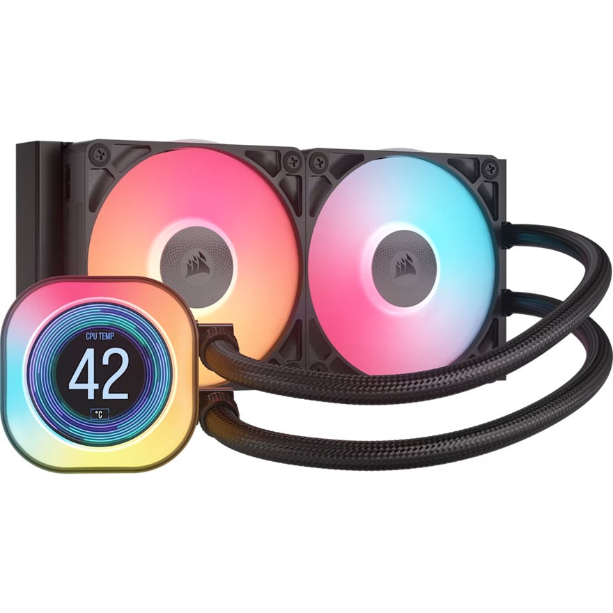 Corsair iCUE LINK TITAN 240 RX LCD Liquid CPU Cooler - Black: 73.5 CFM, 2100 RPM, 36 dBA, Aluminum Radiator, Copper Cold Plate, Intel/AMD Support
