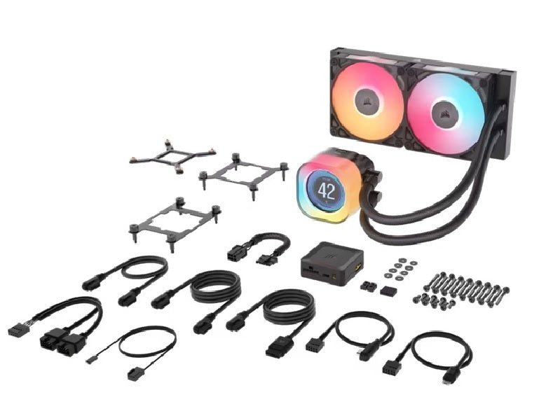 Corsair iCUE LINK TITAN 240 RX LCD Liquid CPU Cooler - Black: 73.5 CFM, 2100 RPM, 36 dBA, Aluminum Radiator, Copper Cold Plate, Intel/AMD Support