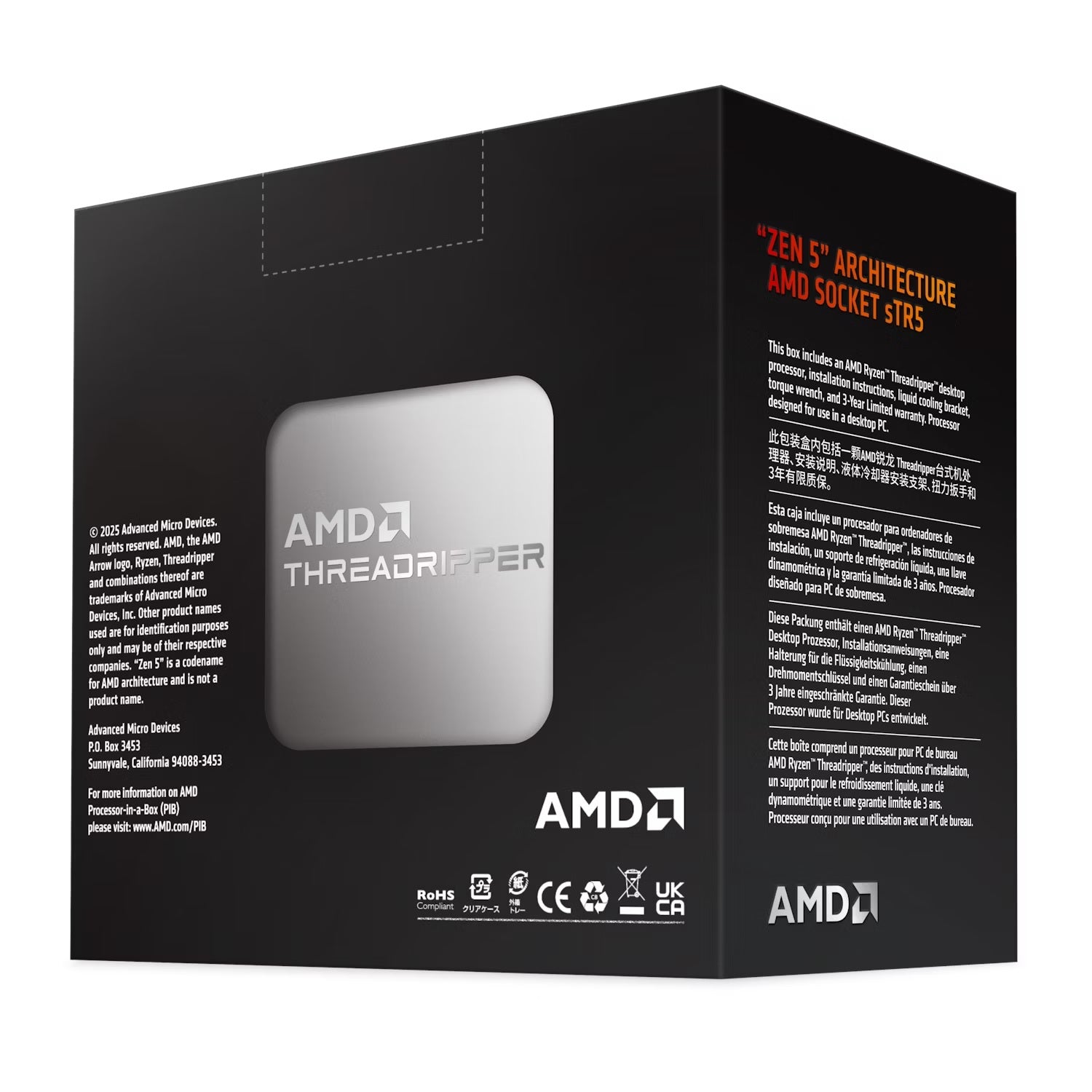 AMD Ryzen Threadripper 9980x tray version, Zen5, 64Cores / 128Threads, Up to 5.4 / 3.2 GHz, PCIe 5.0, 256MB L3, 350W TDP, DDR5-6400 RDIMM, sTR5, TRX50