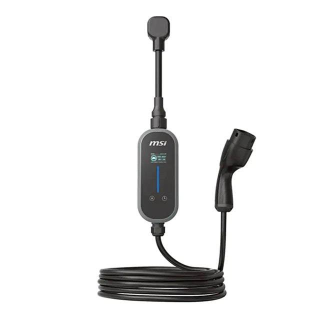 MSI EZgo Portable EV Charger 2.3/3.4kW – 10A & 15A Home Kit, 5m Type 2 Cable, Bluetooth, Grey