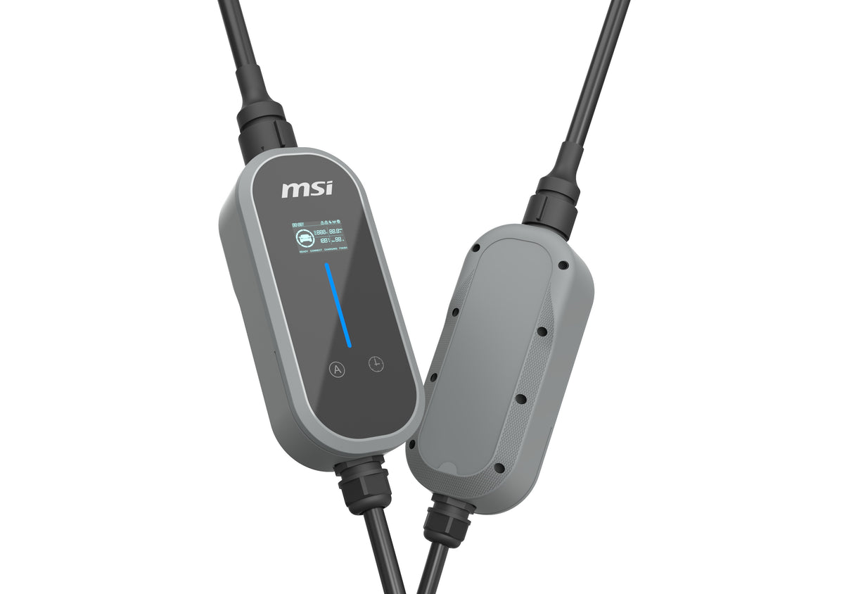 MSI EZgo Portable EV Charger 2.3/3.4kW – 10A & 15A Home Kit, 5m Type 2 Cable, Bluetooth, Grey