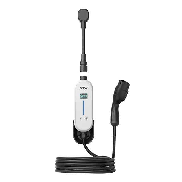 MSI EZgo Portable EV Charger 2.3/3.4kW – 10A & 15A Home Kit, 5m Type 2 Cable, Bluetooth, White