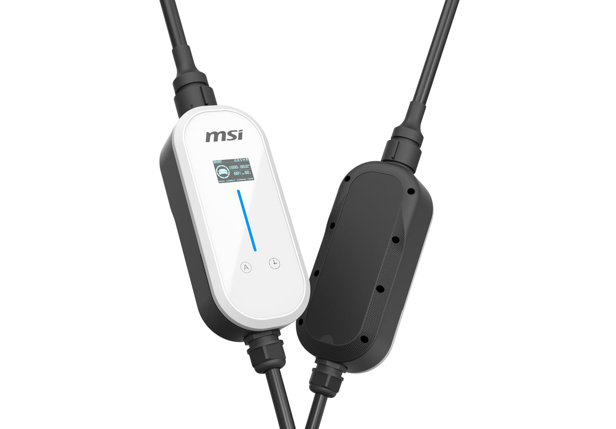 MSI EZgo Portable EV Charger 2.3/3.4kW – 10A & 15A Home Kit, 5m Type 2 Cable, Bluetooth, White