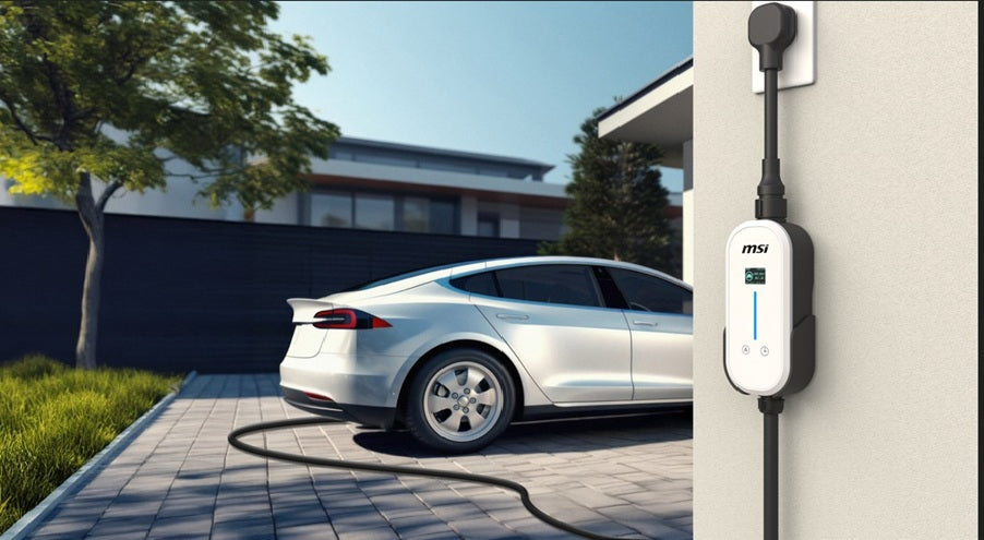 MSI EZgo Portable EV Charger 2.3/3.4kW – 10A & 15A Home Kit, 5m Type 2 Cable, Bluetooth, White