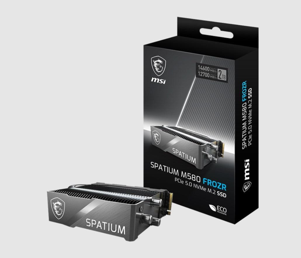 MSI SPATIUM M580 PCIe 5.0 NVMe M.2 FROZR 2TB, 4GB LPDDR4, Sequential Read up to 14600MB/s, Sequential Write up to 12700MB/s, 1400 TBW, 5 Year Warranty