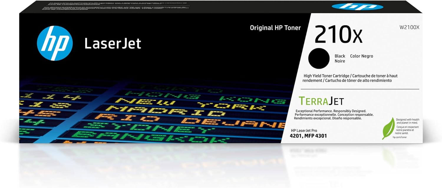 HP #210X Black High Yield Original Laserjet Toner Cartridge for 4201dn/4201dw/MFP 4301dw/4301fdw W2100X (7.5K)