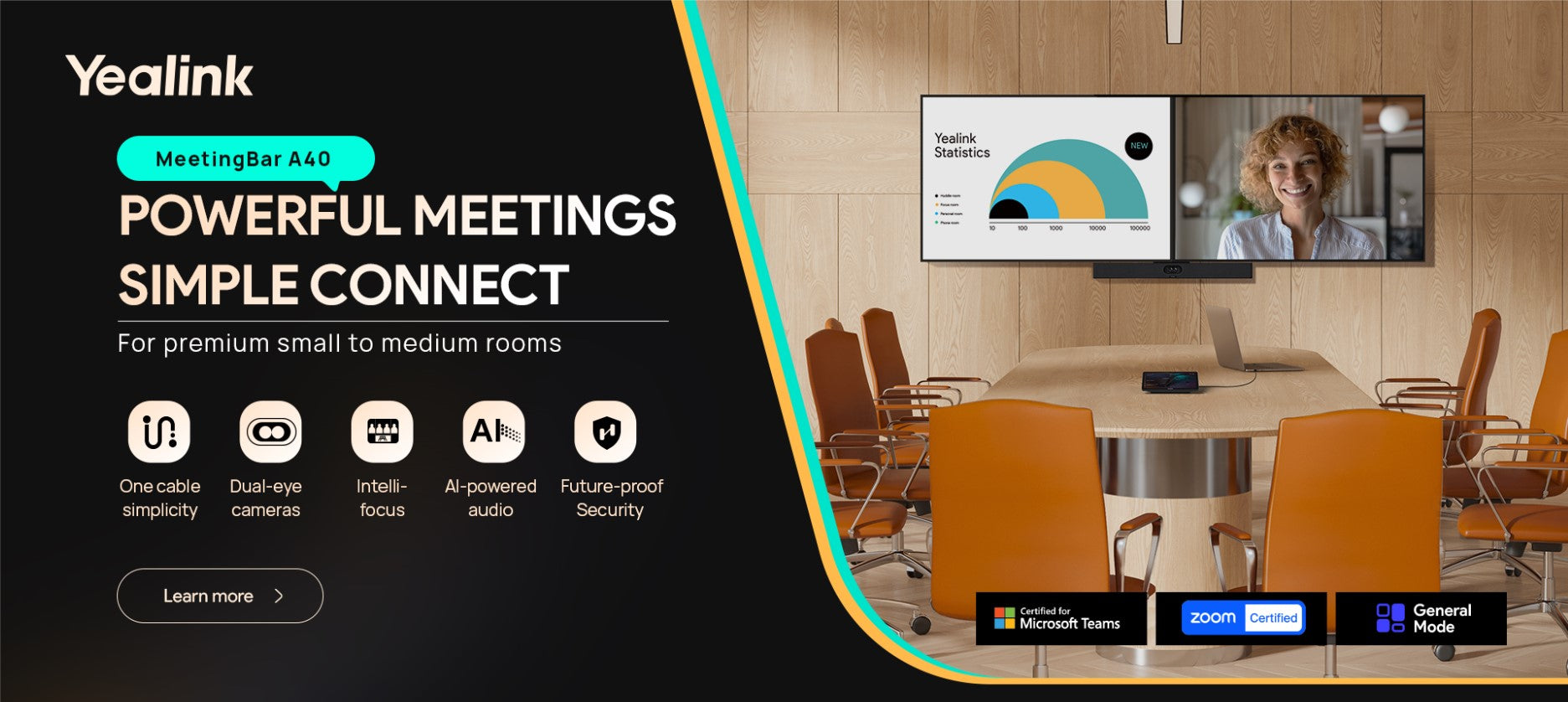 Yealink A40-010 MeetingBar A40 Microsoft Teams and Zoom Rooms on Android for Small Tomedium Room