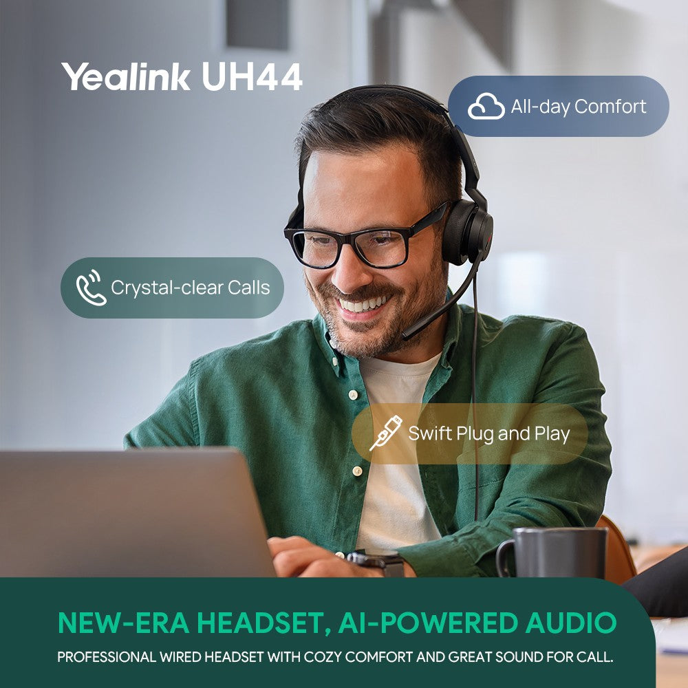 Yealink UH44-D-UC-CA UH44 Dual UC USB-C/A Wired Headset With Dual Noise-Canceling Mics