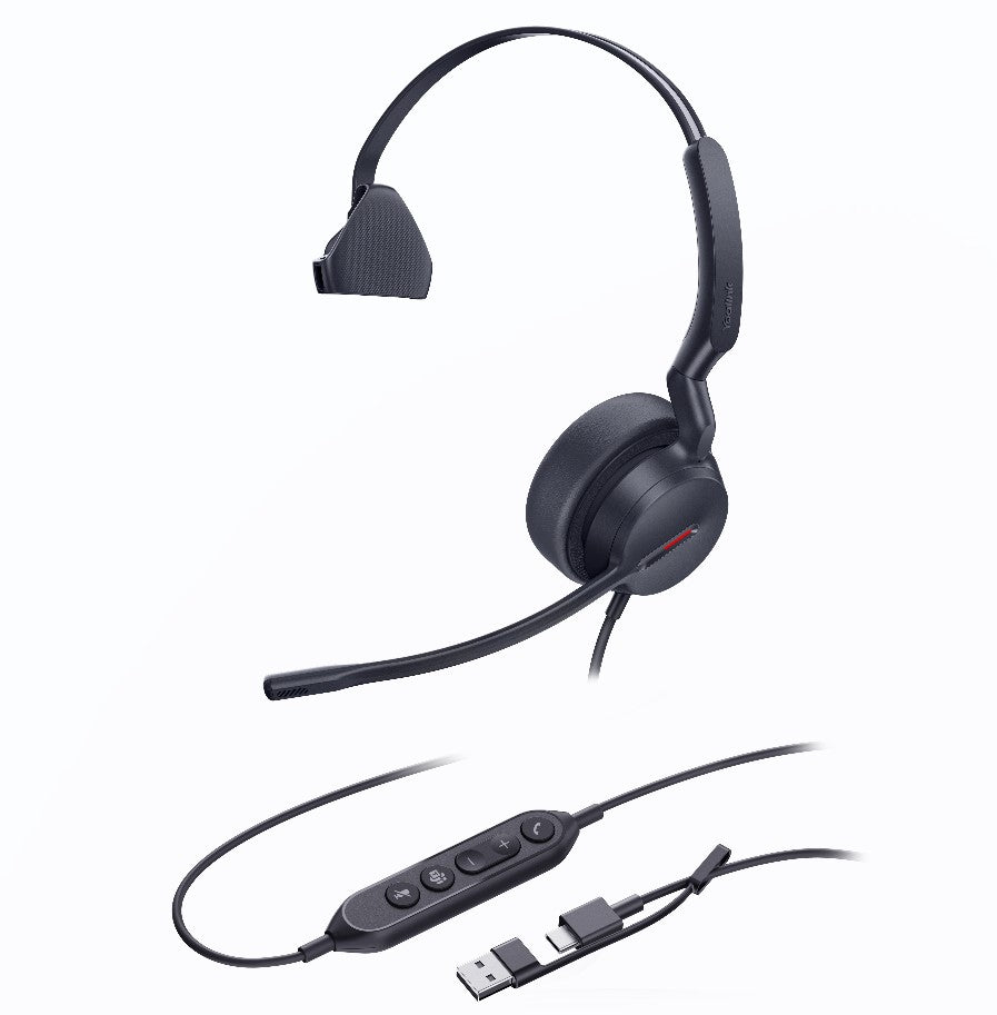 Yealink UH44-M-MS-CA UH44 Mono Teams USB-C/A Wired Headset With Dual Noise-Canceling Mics