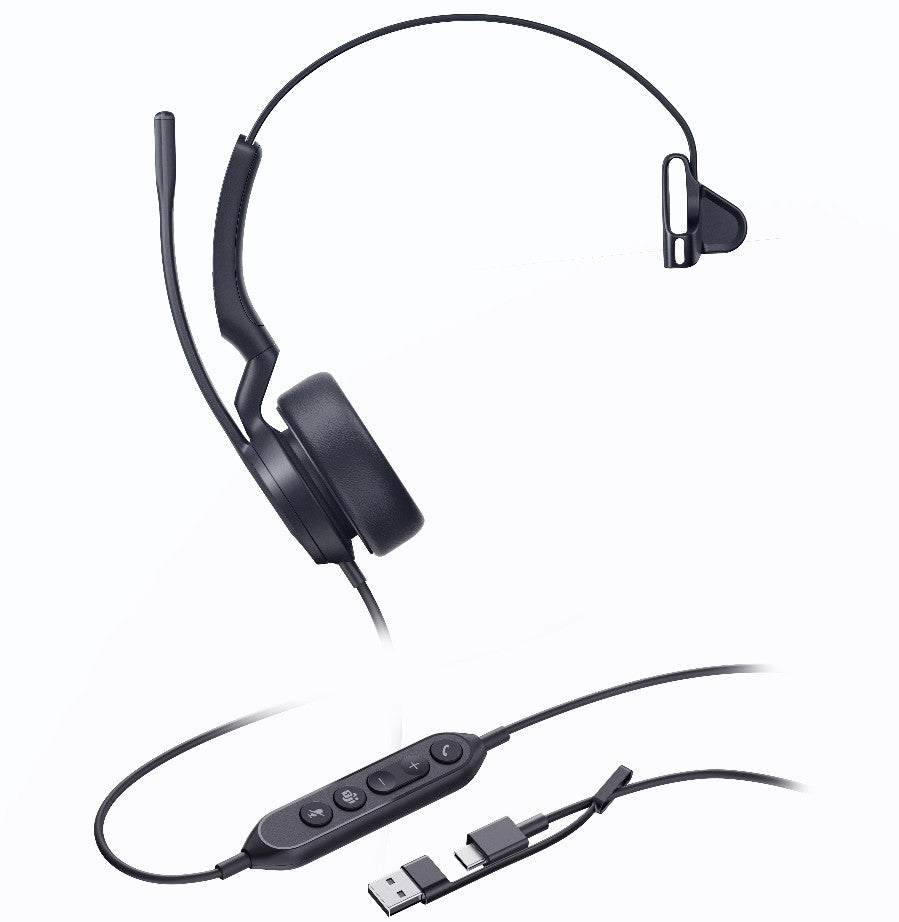Yealink UH44-M-MS-CA UH44 Mono Teams USB-C/A Wired Headset With Dual Noise-Canceling Mics