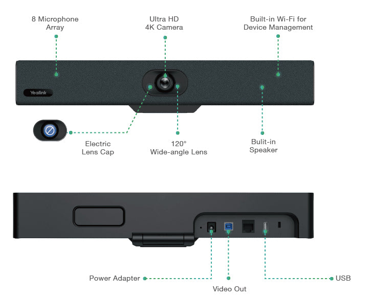 Yealink UVC34 All-in-one USB Video Bar for Small Rooms and Huddle Rooms
