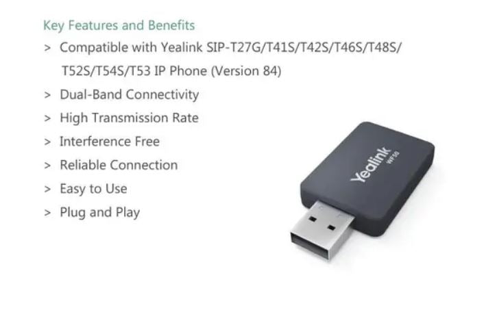 Yealink WF50 V1 Dual Band WiFi USB Dongle - SIP-T42U/T43U/T46U/T48U/T53 IP Phone High Transmission