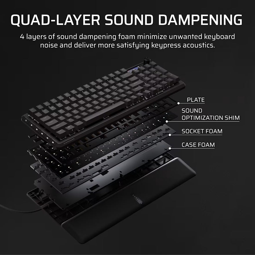 Corsair Vanguard 96 Mechanical Gaming Keyboard, CORSAIR MLX Plasma, 8kHz, NKRO, 8MB, USB3.0, magnetic wrist rest, MLX Plasma switches, wired