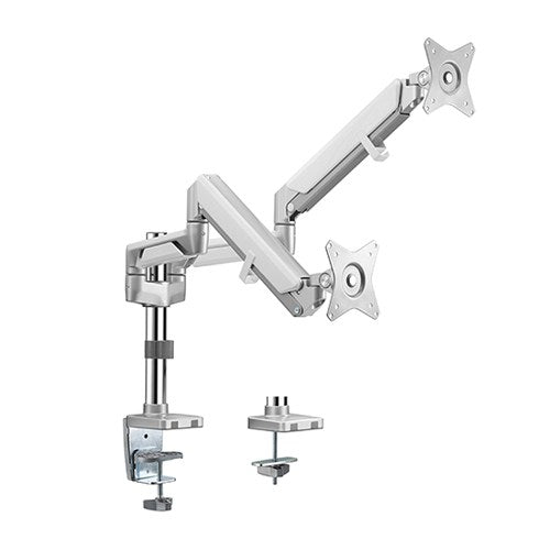 Brateck Dual Monitors Pole-Mounted Epic Gas Spring Aluminum Monitor Arm Fit Most 17'-32' Monitors, Up to 9kg per screen VESA 75x75/100x100 Grey