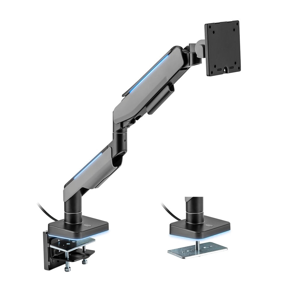 Brateck Single Heavy-Duty RGB Gaming Monitor Arm Fit Most 17'-49' Monitor, Fit Curved Monitor, Up to 20kg,  VESA 75x75,100x100