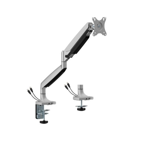 BrateckLDT82-C012UCE SINGLE SCREEN HEAVY-DUTY MECHANICAL SPRING MONITOR ARM WITH USB PORTS For most 17'~45' Monitors, Matte Silver