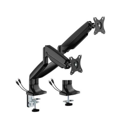 Brateck LDT82-C024UC DUAL SCREEN HEAVY-DUTY GAS SPRING MONITOR ARM WITH USB PORTS For most 17'~35' Monitors, Matte Black