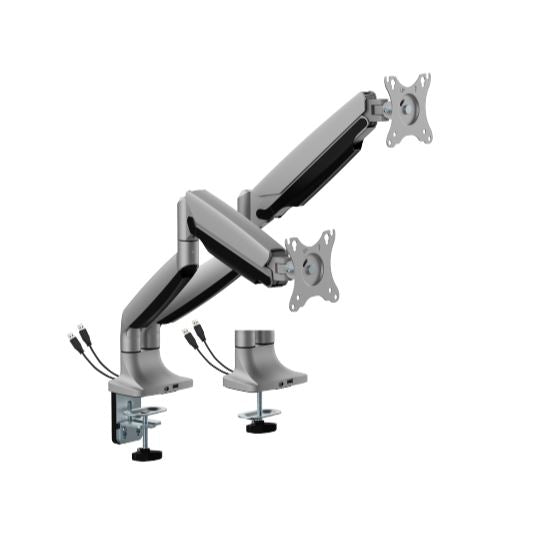 BrateckLDT82-C024UCE DUAL SCREEN HEAVY-DUTY MECHANICAL SPRING MONITOR ARM WITH USB PORTS For most 17'~35' Monitors, Matte Silver
